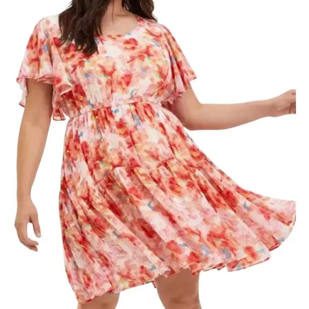 NWT Torrid Dress Women's 6X Peach Floral Chiffon Ruffle Mini Dress